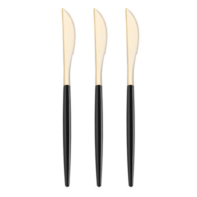Gold with Black Handle Moderno Disposable Plastic Dinner Knives