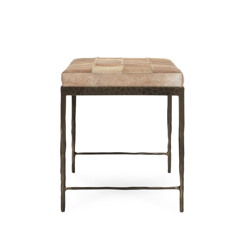 Achen Leather Hide Ottoman Bench, 18.5" H x 28" W x 16" D, Blonde