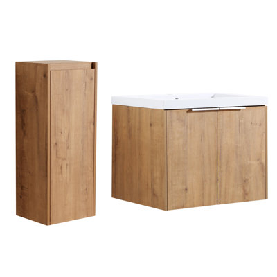 Meuble-lavabo mural 24 po avec lavabo et armoire latérale en céramique, porte et armoire de rangement