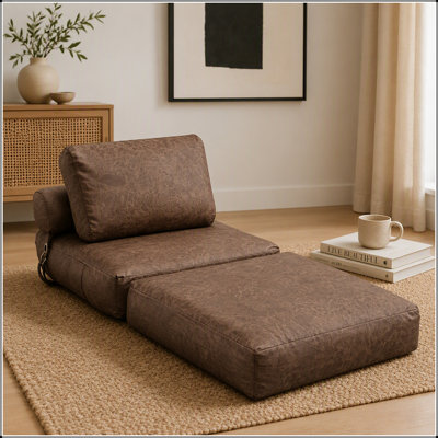 Canapé-lit de pouf pliable en similicuir et tissu technique
