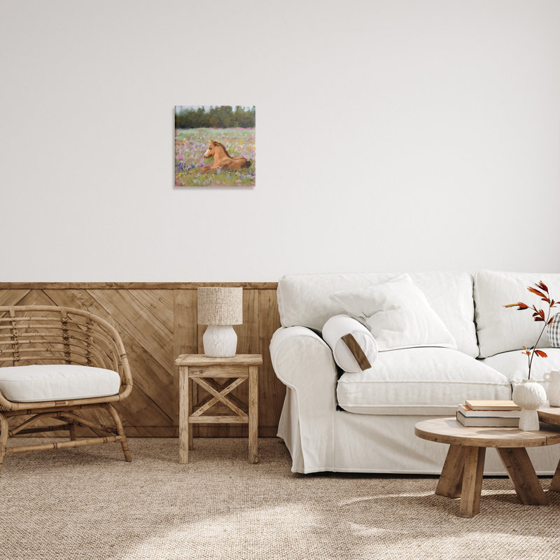 Foal Horse Lounging in Flower Meadow Canvas Art