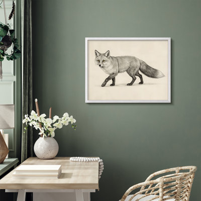 Minimal Fox Sketch Framed Wall Art Prints - Black and white fox, for office