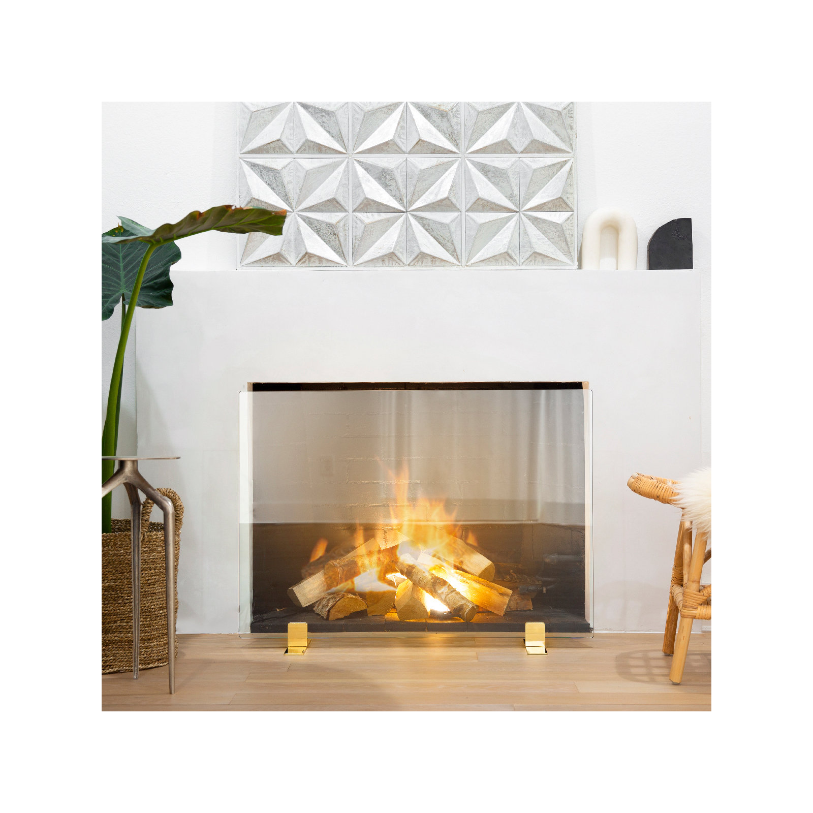 Thorne Cabinet Glass Fireplace Screen, 26" H x 36" W x 6" D