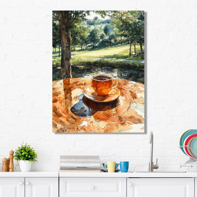Coffee Cup At The Golf Court II - Traditional Metal Art Print, Coffee Metal Wall Art