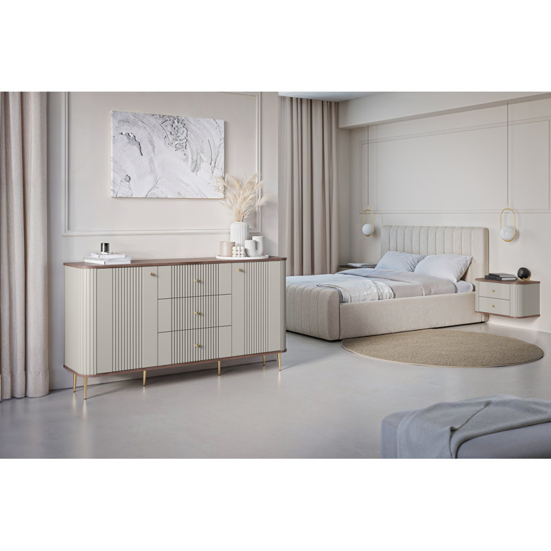 Dayzee 56cm W Manufactured Wood Bedside Table, Nut, Cashmere/Gold, Nut