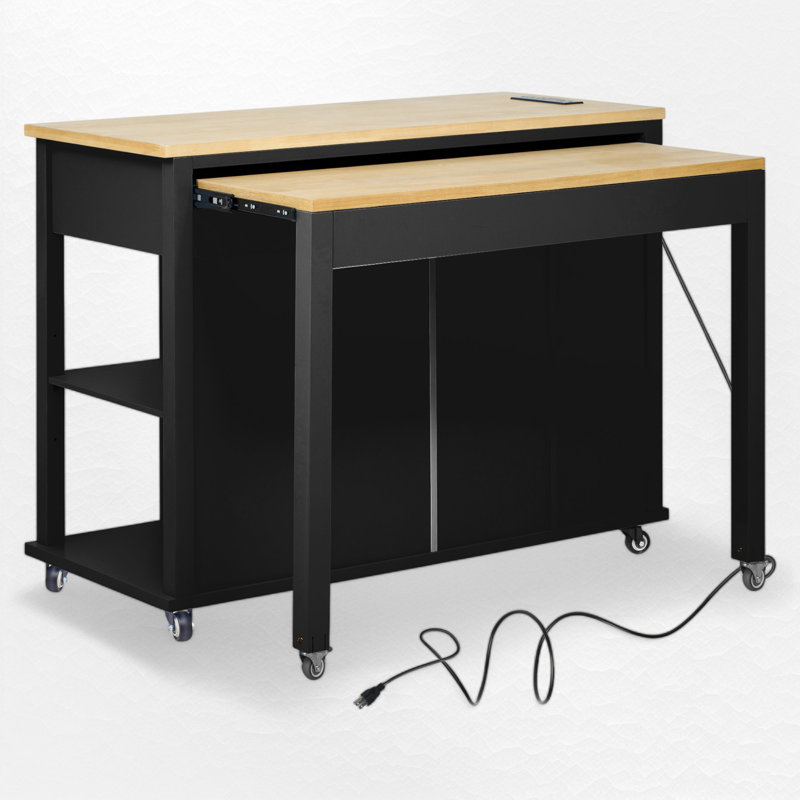Kitchen Island with Extendable Dining Table, Black