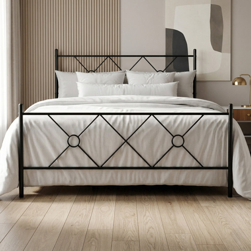 Lit plateforme double Marietta, Noir, Lit double