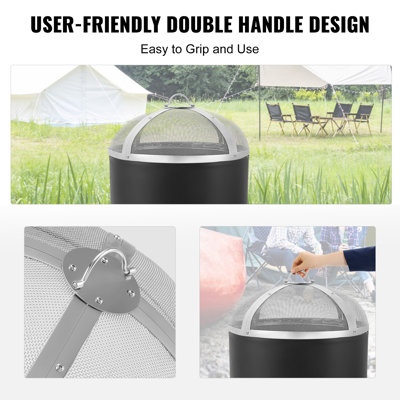 Fire Pit Spark Screen Round 20", Reinforced Heavy-Duty Steel Metal Cover, Outdoor Firepit Lid, Easy-Opening Top Screen Covers Round with Ring Handle for Outdoor Patio Fire Pits Backyard