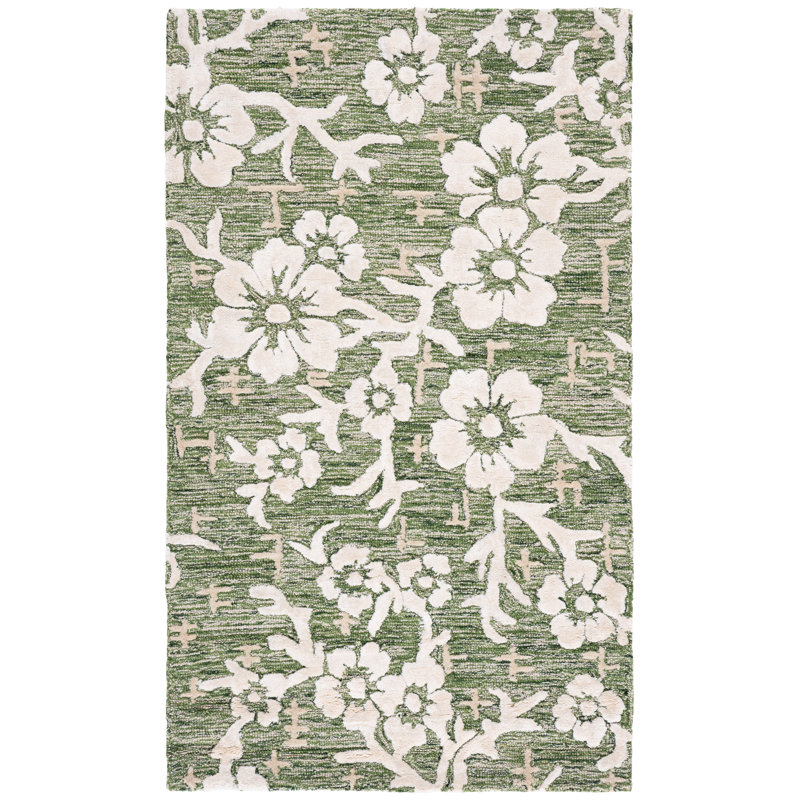 Tapis floral en laine / viscose / coton touffeté à la main Stiliani, Rectangle 3 pi x 5 pi