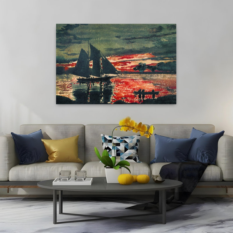 Sunset Fires, 1880 Classic Coastal Ocean Wall Art Print by Winslow Homer - 1 Piece Wrapped Canvas Wall Art