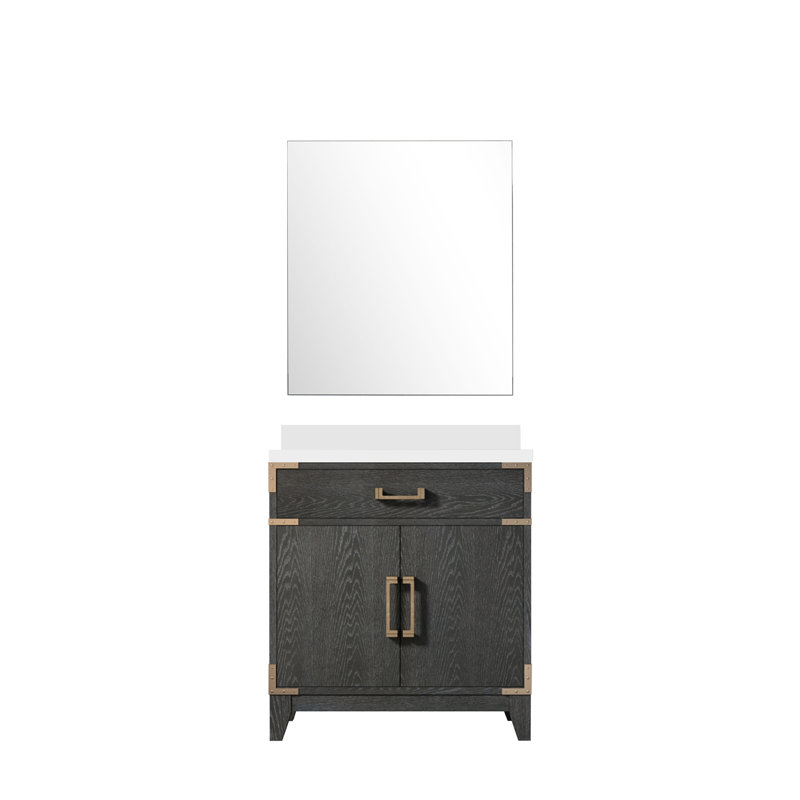 Miroir de salle de bain simple l 30 po x P 22 po Laurel, Chêne noir, Marbre de culture blanc