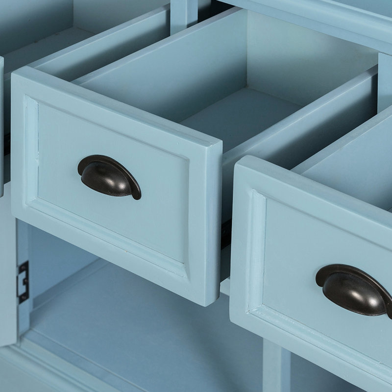 Armoire bleue / crédences 39,4 x 18 x 83 po - style français décontracté et 45%, 35% bois massif, 10% verre, placage, Bleu