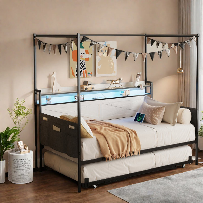 Lits en métal multifonctionnels avec lit gigogne, conception blanche moderne pour la maison