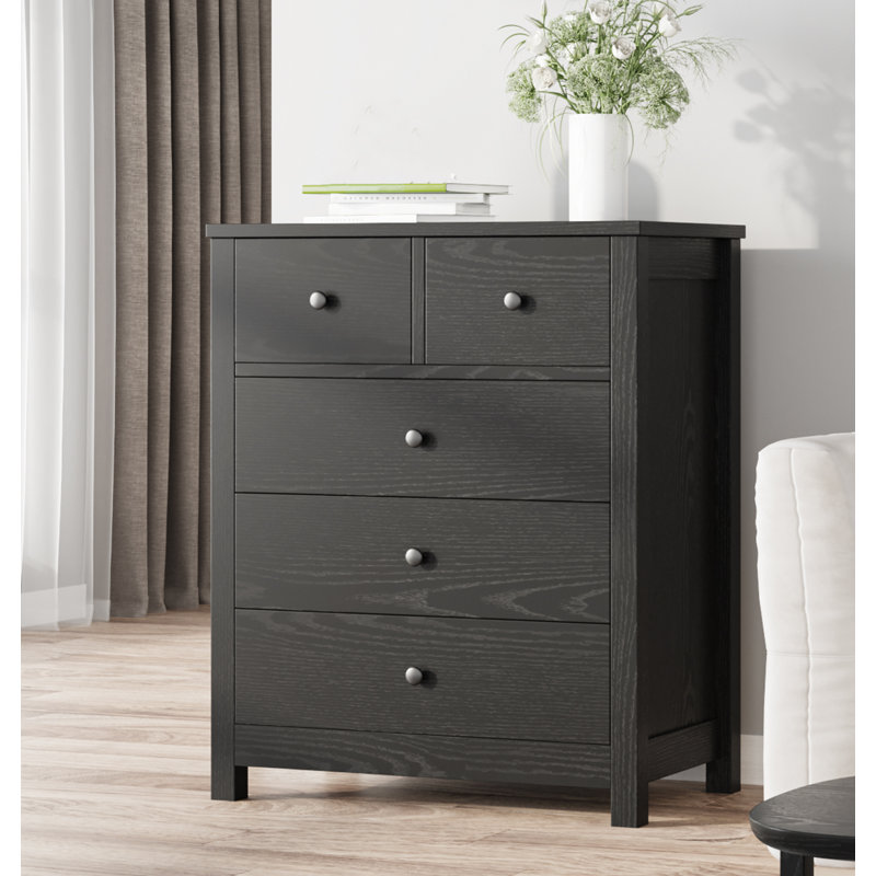 Petite commode robuste à 5 tiroirs avec poignée ronde, Noir, noir, noir, noir