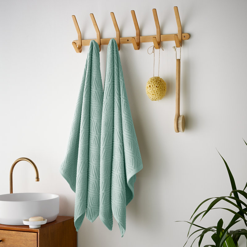 Diamond Geo Sculpted Cotton Towels, Sage Green