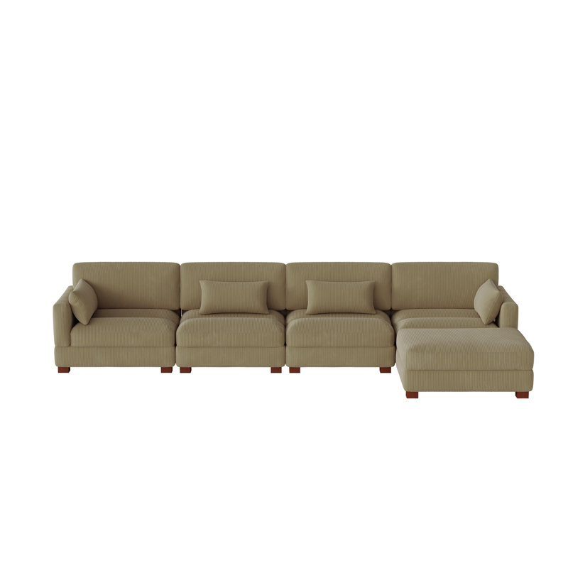 Maelina L-Shaped Corduroy Modular Sectional with Removable Cushion Cover, 30.7"H x 161.4" W x 68.1" D, Camel Corduroy
