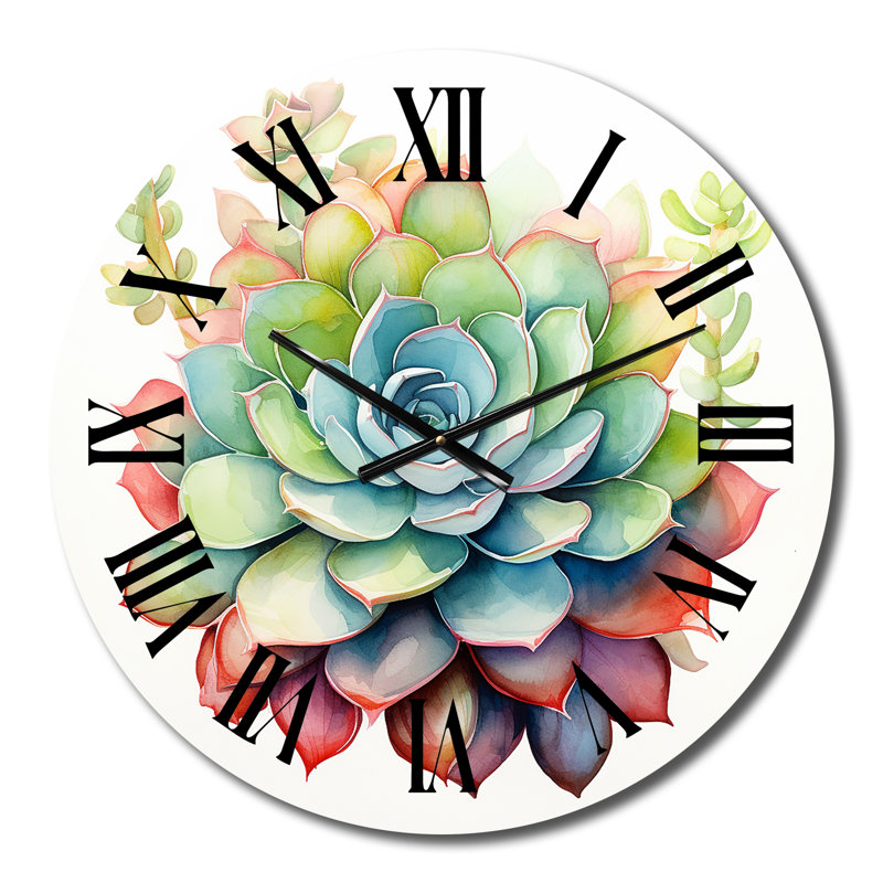 Horloge murale rétro Blossoming Succulent in Tender, Moyenne
