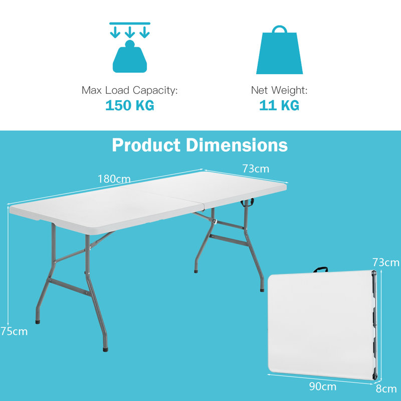 Analeiah Rectangular Outdoor Camping Table - 180 cm W 73 cm D
