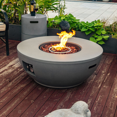 Ensemble de table de foyer d'extérieur au propane 36 pièces 36 po, acier rond 50 000 BTU avec support de réservoir pour terrasse de jardin - raffinement gris