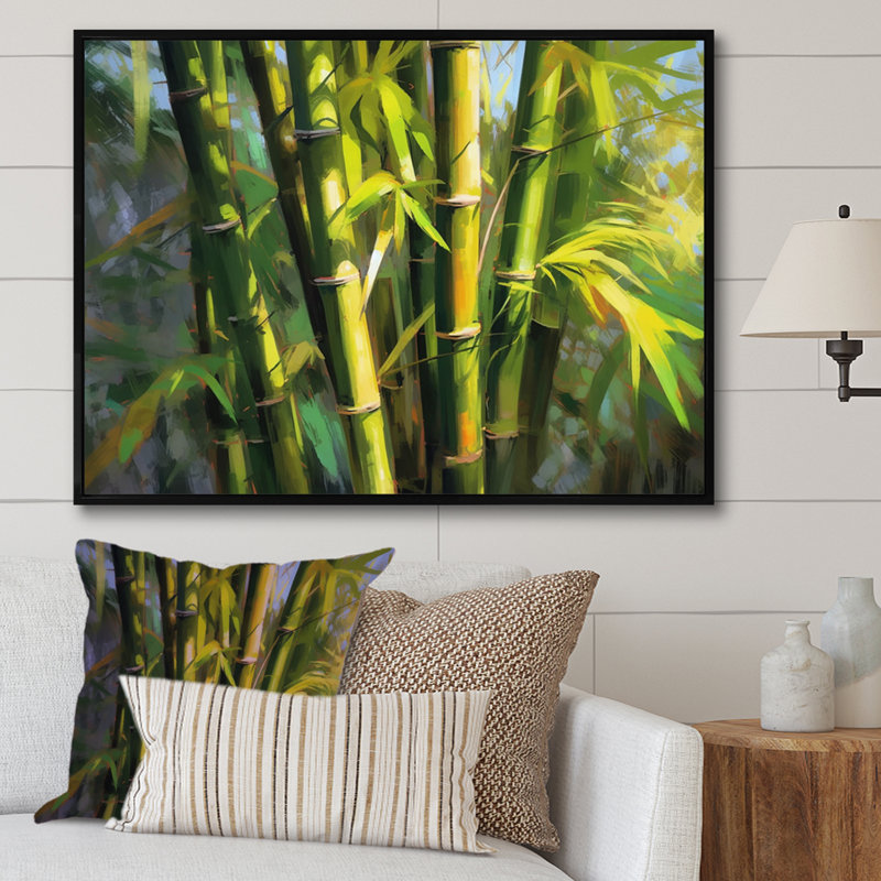 «Triston Green Floral Bamboo Dreamscape V», reproduction sur toile, H 12 po x l 20 po x P 1 po, Cadre flottant noir