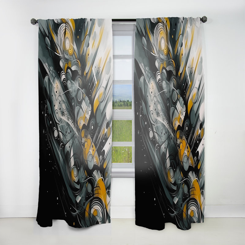 Rideau obscurcissant moderne en velours gris et jaune Gethsemane, L 52 po x L 63 po