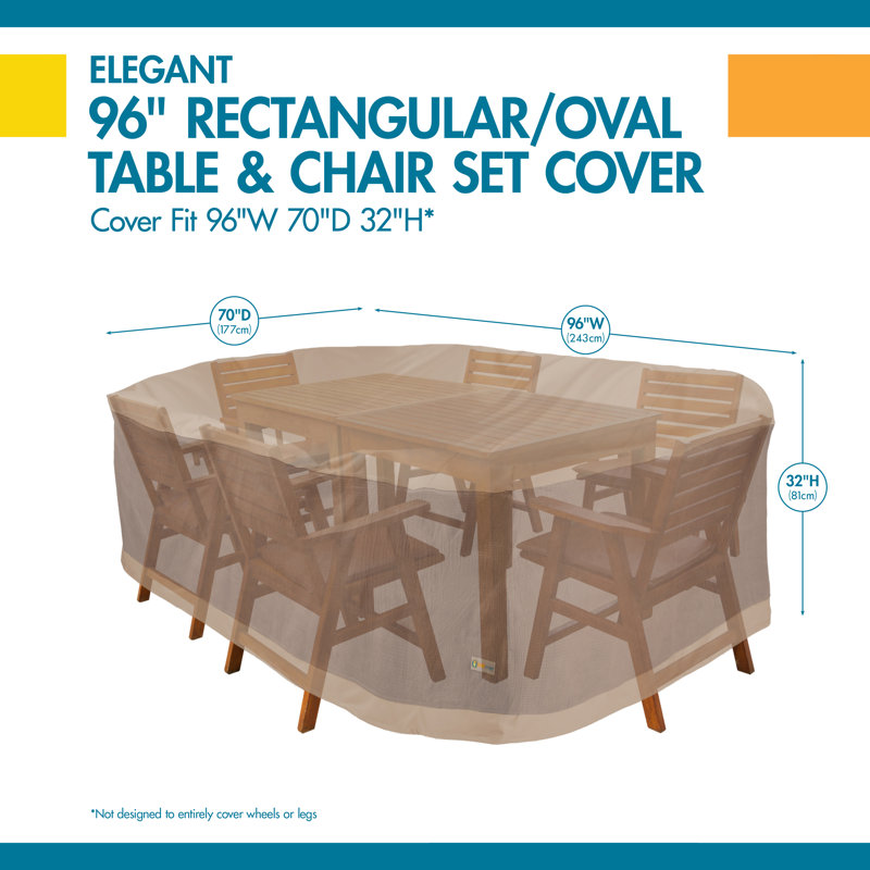 Elegant Waterproof Outdoor Dining Set Cover, 32" H x 96" W x 70" D, Swiss Coffee