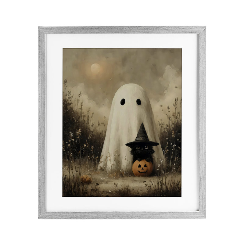 «Ghost with Black Kitten», reproduction sous verre encadrée, design par Arlington Prints, H 16 po x l 13 po