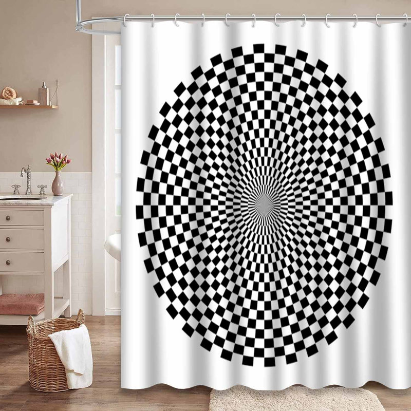 Rideau de douche imperméable à rayures géométriques noir et blanc avec 12 crochets, L 72 po x l 72 po