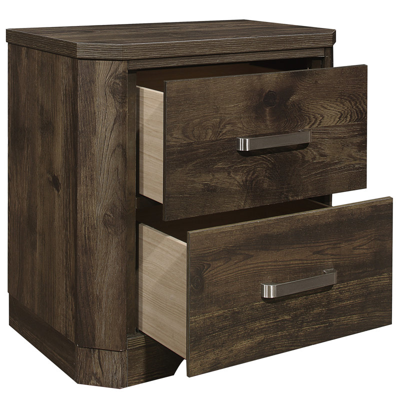 Table de chevet transitionnelle - Finition brun rustique et rangement de tiroir