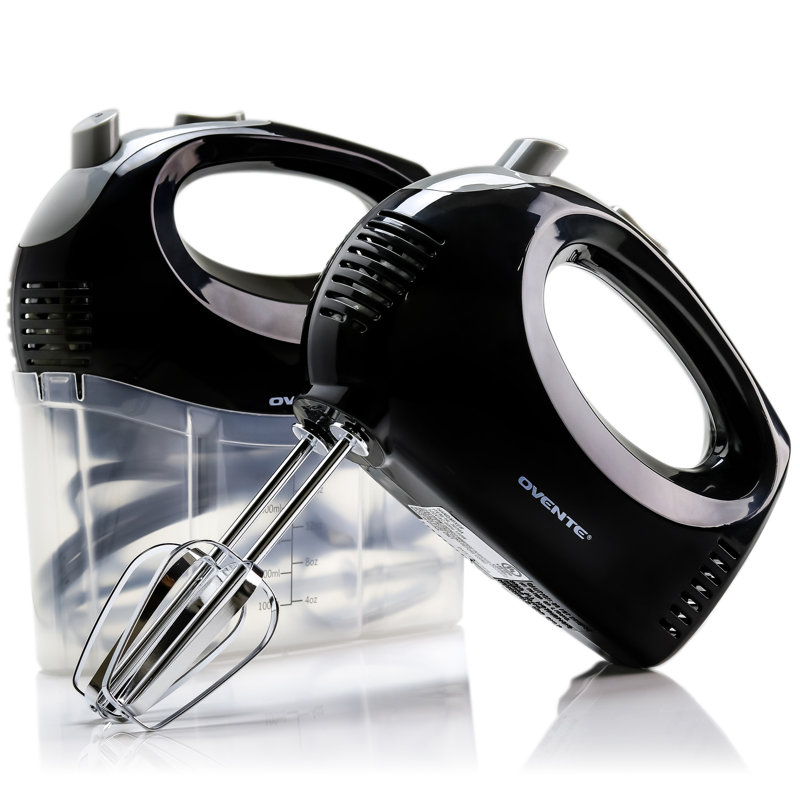 OVENTE 5-Speed Electric Hand Mixer with Stainless Steel Mixing Whisk, Snap-On Storage Case, Portable & Lightweight 150W Motor, Compact Handheld Mixer for Baking, Blending or Cooking, Black HM151B