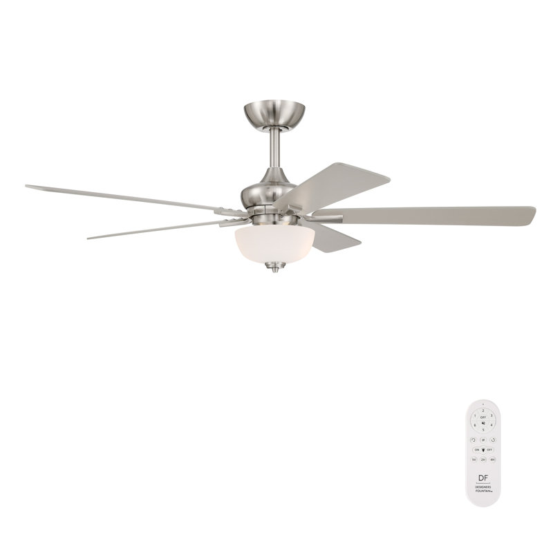Dines 52 in. Indoor Brushed Nickel Transitional Ceiling Fan with (2) 3000K LED Bulbs, Frosted Shade, Remote Included