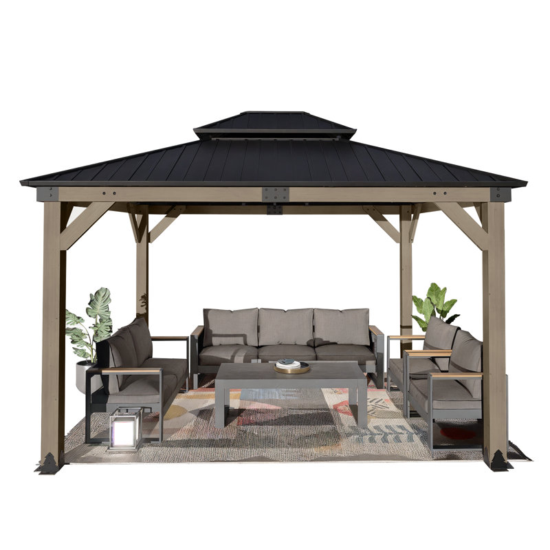 Aoodor Solid Wood Gazebo, 12ft W x10ft D