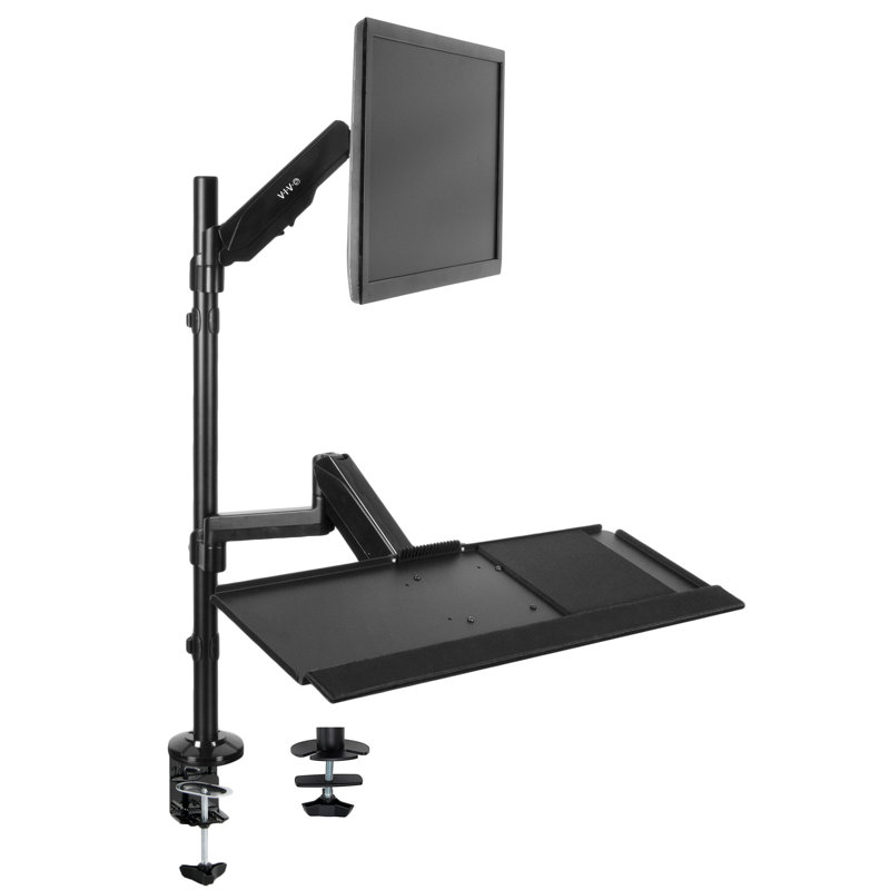 Black Steel Adjustable Desk Mount with Keyboard Tray