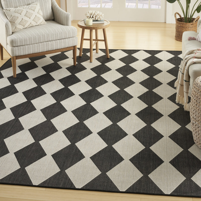 Tapis intérieur / extérieur rectangulaire Positano, Rectangle 7 pi x 10 pi, Noir