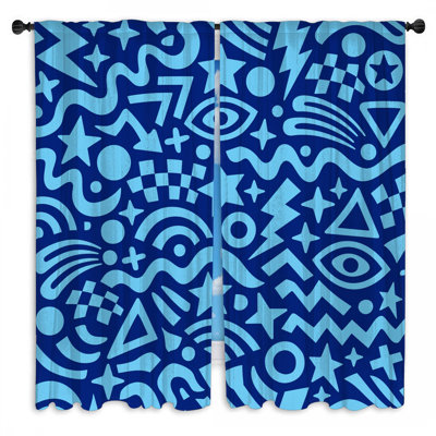 Rideaux de fenêtre à formes abstraites bleues à motif géométrique diaphane et obscurcissant - 2 panneaux