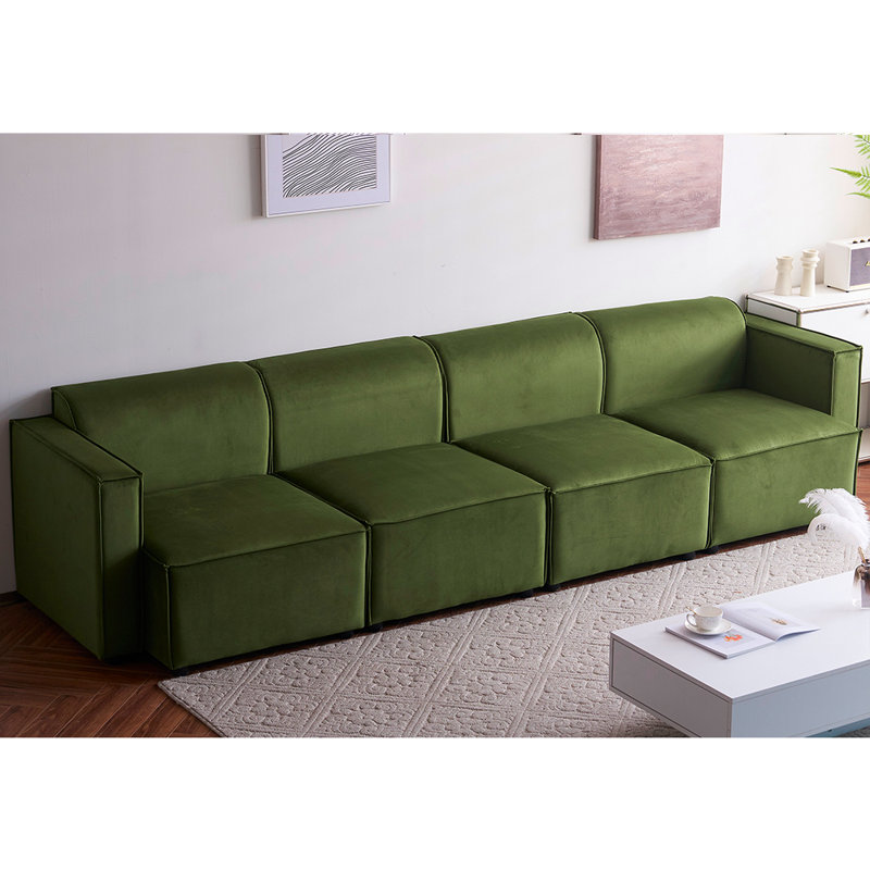 Necie Linen Sofa, 4, Vine Green