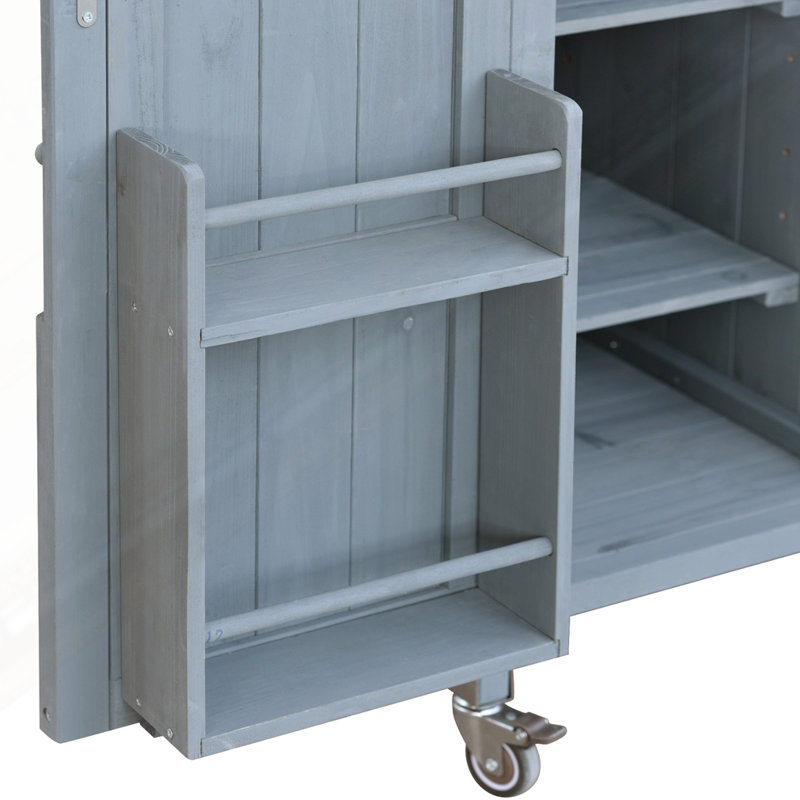 Îlot de cuisine extérieur, chariot à roulettes et armoire de rangement, Gris