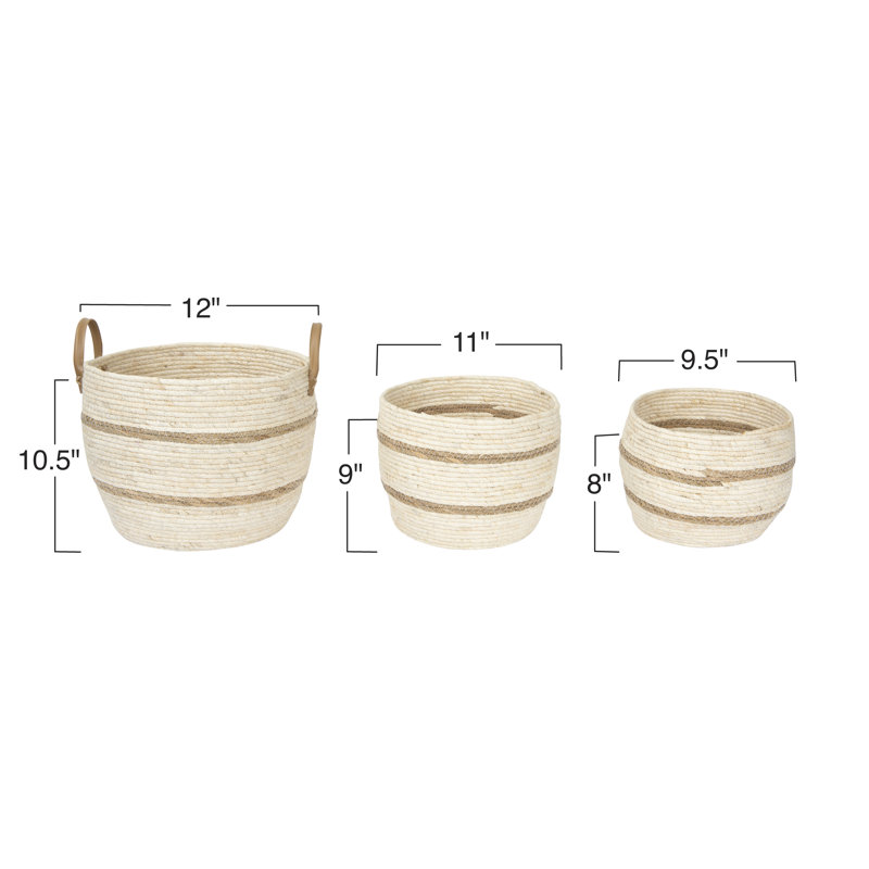 Hand Woven Round Wicker Storage Basket Set with Handles