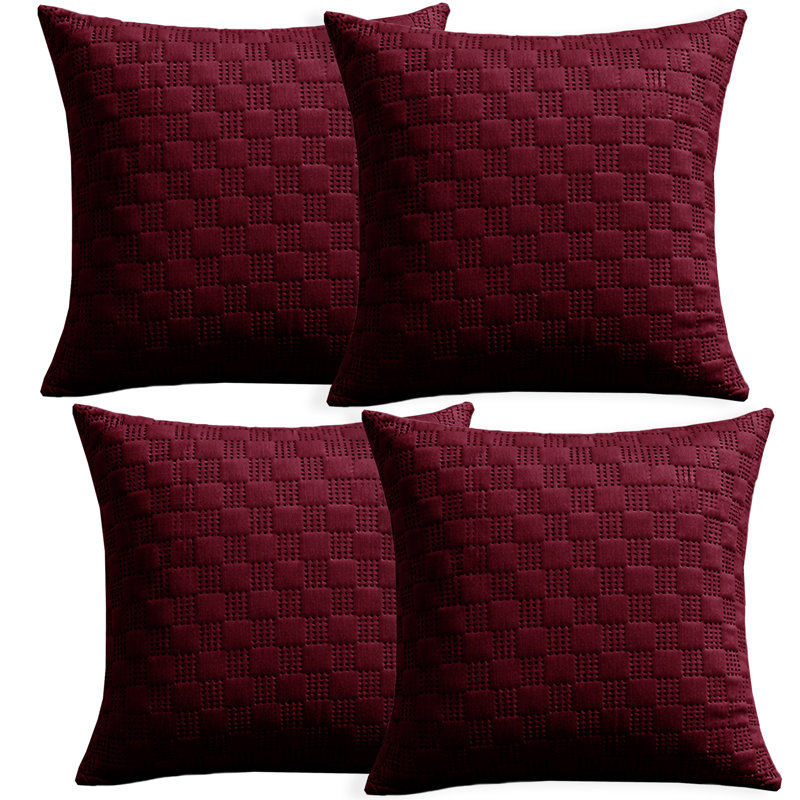 Aspire Homeware Embossed Square Velvet Cushion Covers, Pack of 4, BURGUNDY
