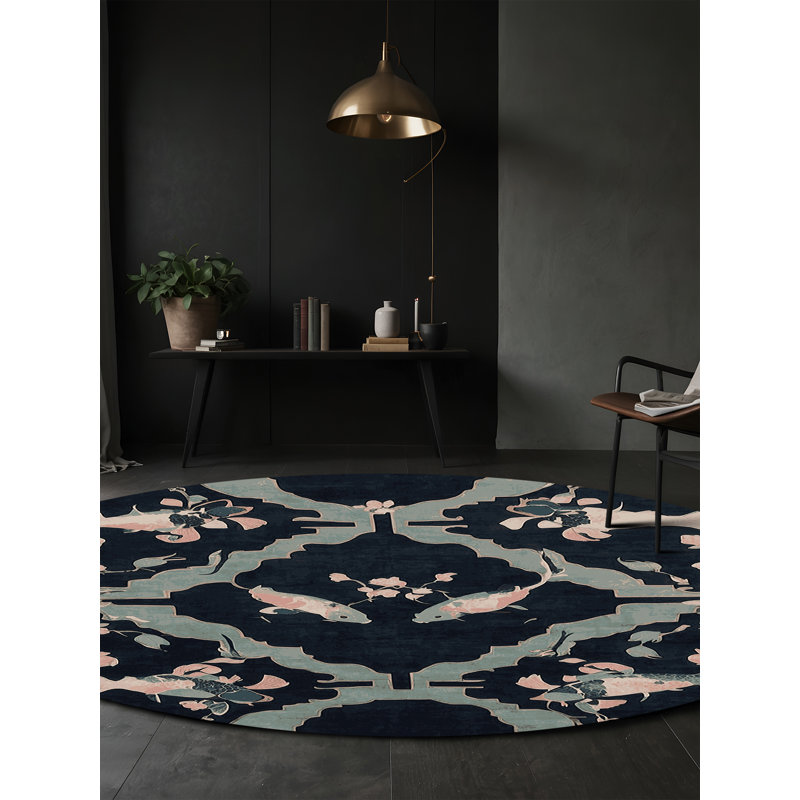 Machine Washable Gray Area Rug, Round 6'