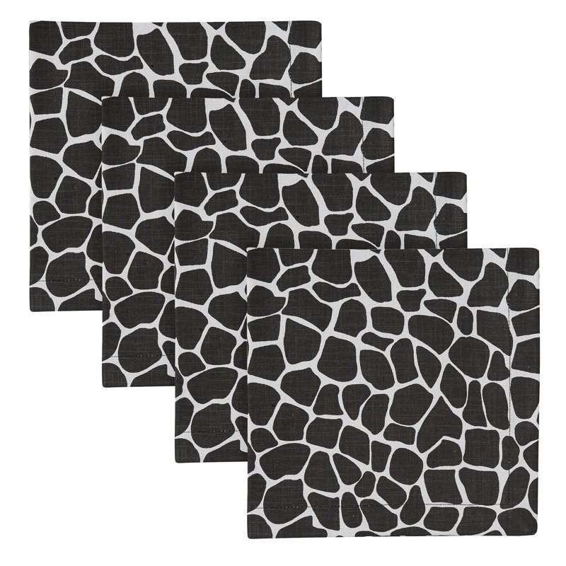  Ensemble de 4 serviettes de table à imprimé girafe noire, Noir
