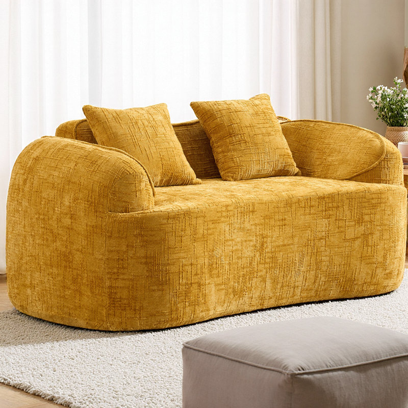 Canapé incurvé à deux places avec accoudoirs et 2 coussins, canapé rembourré en chenille avec ressorts en mousse, aucun petit appartement requis