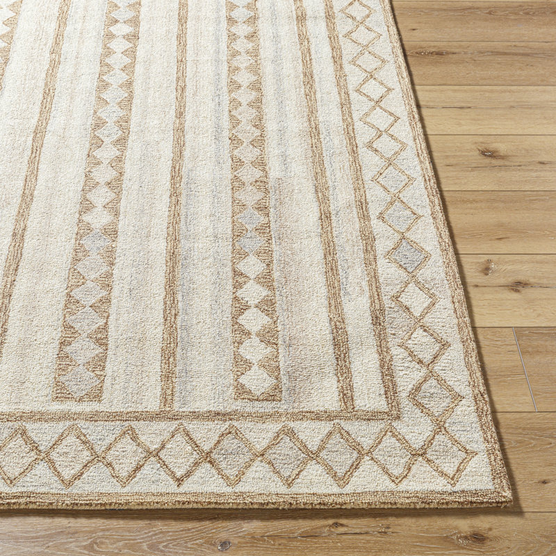 Rectangle Kardelen Wool Area Rug with Non-Slip Backing, Rectangle 2' x 3'