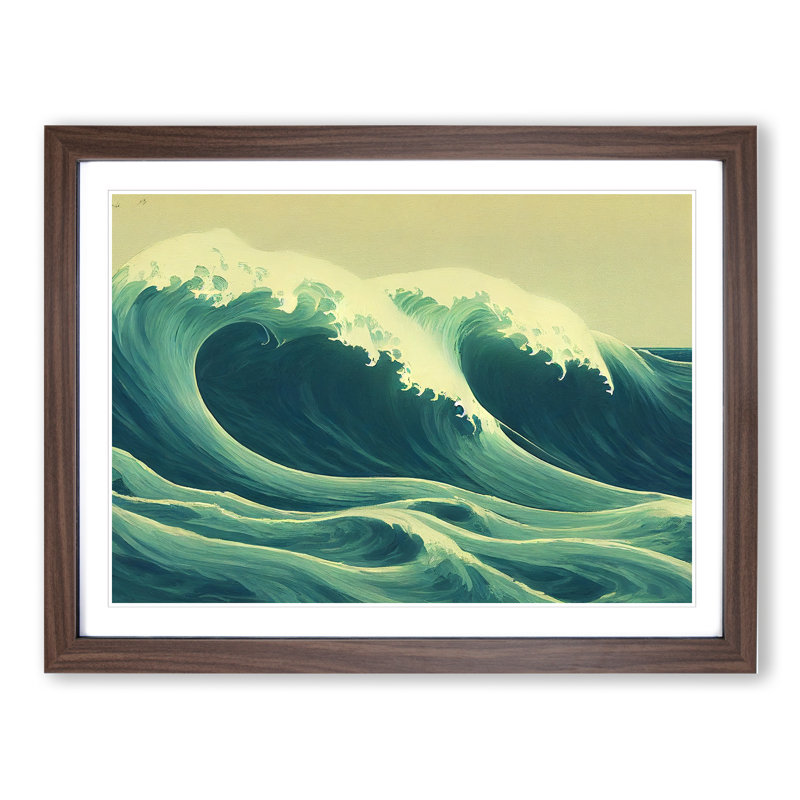 XH1022-578X An Artistic Japanese Wave - Single Picture Frame Print, 25cm H x 34cm W x 2cm D, Walnut