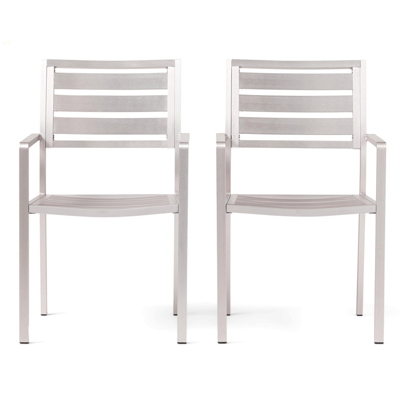 Chaise de salle à manger d'extérieur moderne en aluminium, argent (ensemble de 2)