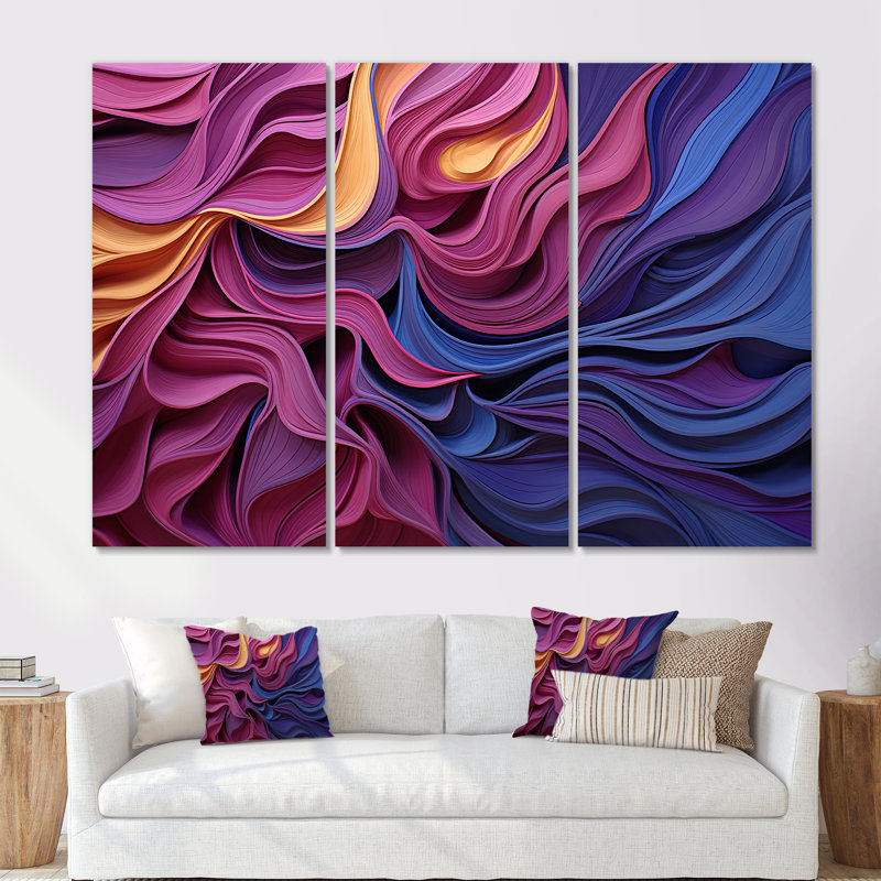 Art mural géométrique bleu et mauve, Toile tendue, H 40 po x l 61 po x P 1 po
