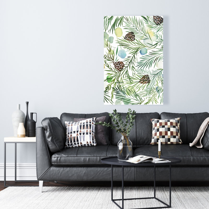 Motif de pomme de pin - feuilles, toile verte pour la décoration intérieure