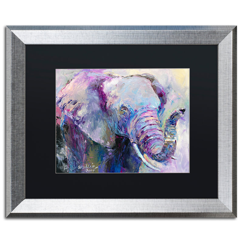 « blue éléphant », impression sur toile, H 16 po x l 20 po x P 0,5 po, Cadre argenté, Noir