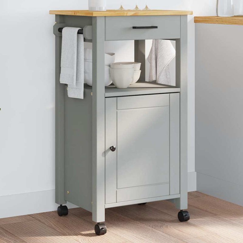 Chariot de cuisine en bois massif vidaXL 18,9 po x 15,7 po x 34,8 po vidaXL, Gris