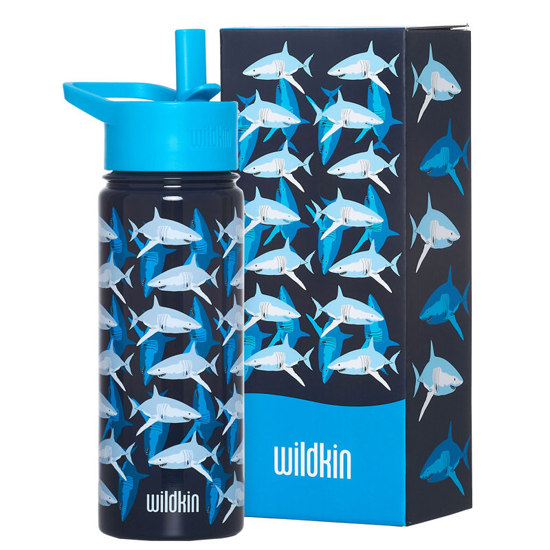 Bouteille d'eau en acier inoxydable 18 oz Wildkin - sans BPA, étanche, isolée, facile à nettoyer - requins, Bleu, requins